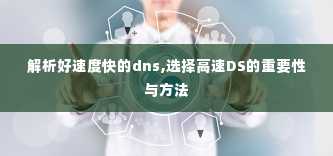 解析好速度快的dns,选择高速DS的重要性与方法